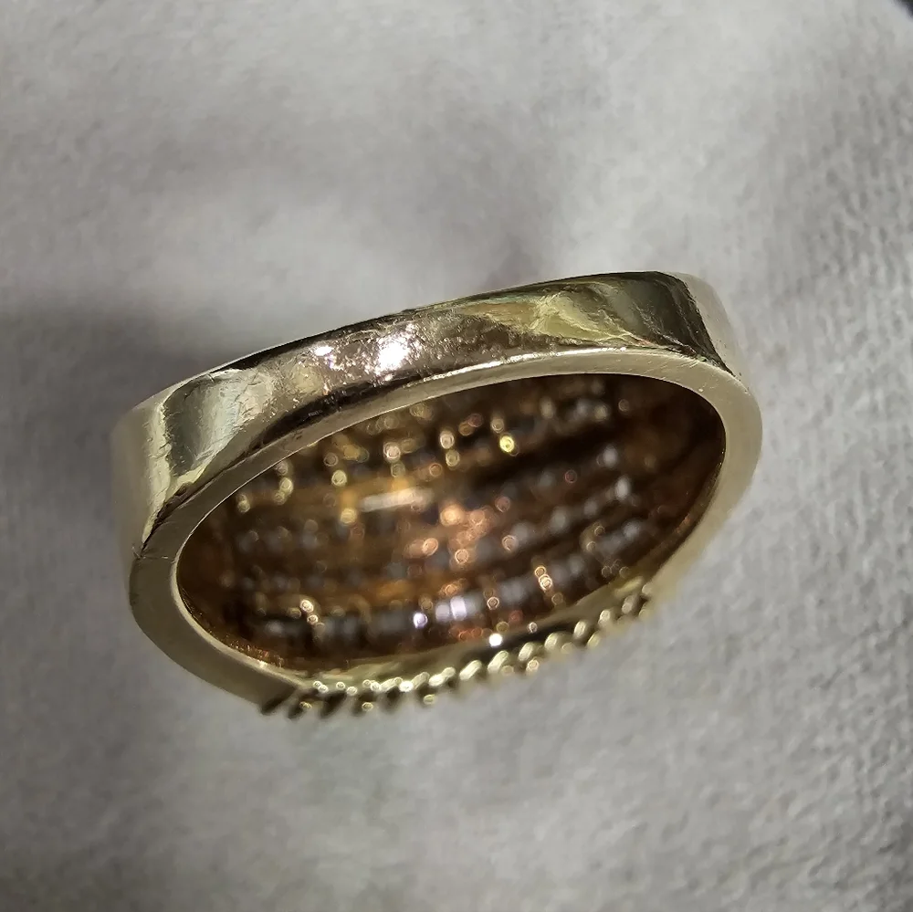 Gold Tone Multi-Row Pave Crystal Ring - Elegant Women's Fashion Ring